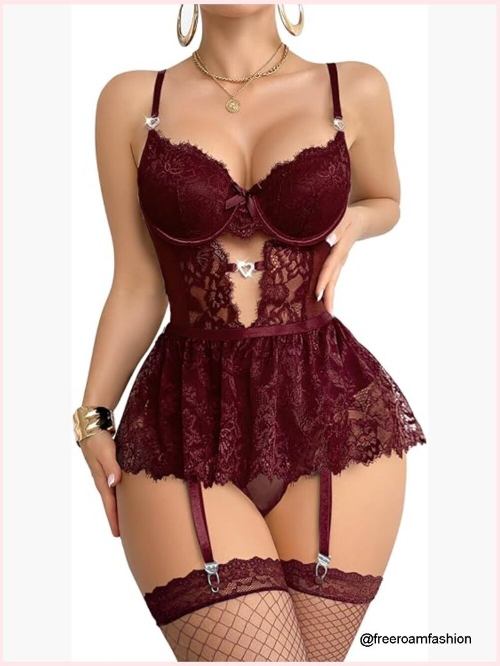 3-Piece Lingerie Set with Underwire Push-Up Bodysuit and Garter